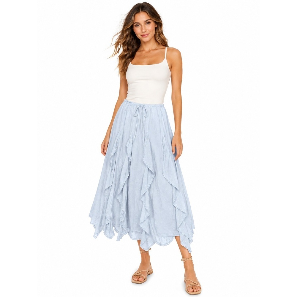 New American Eagle High Waisted Cascade Ruffle Maxi Skirt Size Small Girly